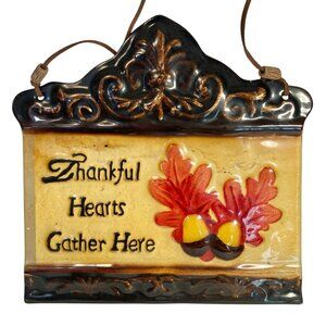 Vintage Cracker Barrel Thanksgiving Traditions Glass Wall Plaque Sign Fall Decor